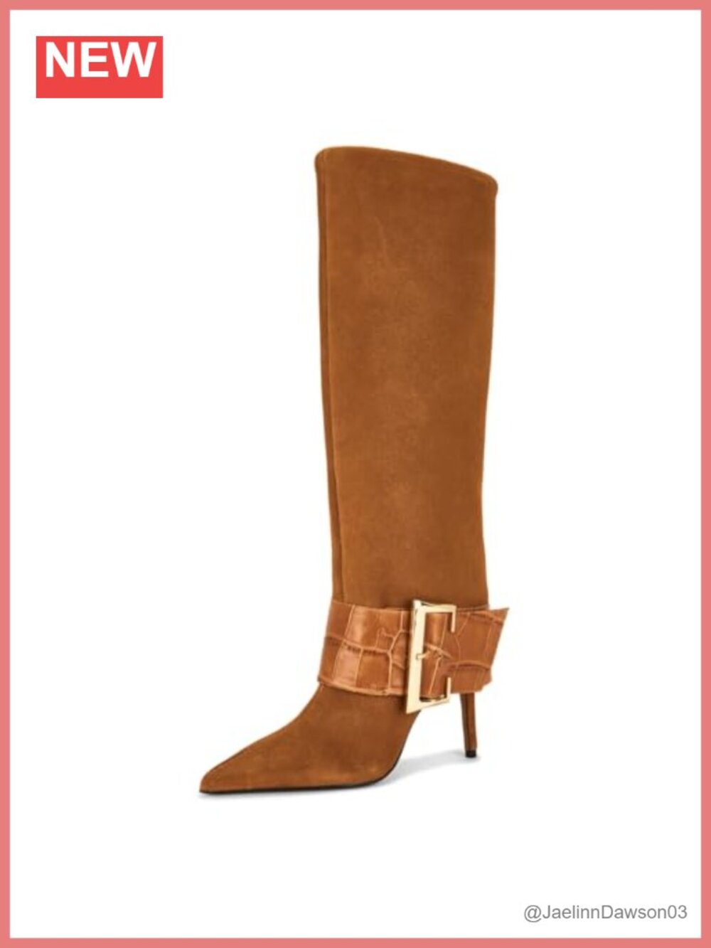 Women Pointed Toe Buckle Stiletto Faux Suede Knee High Boots Slip-On